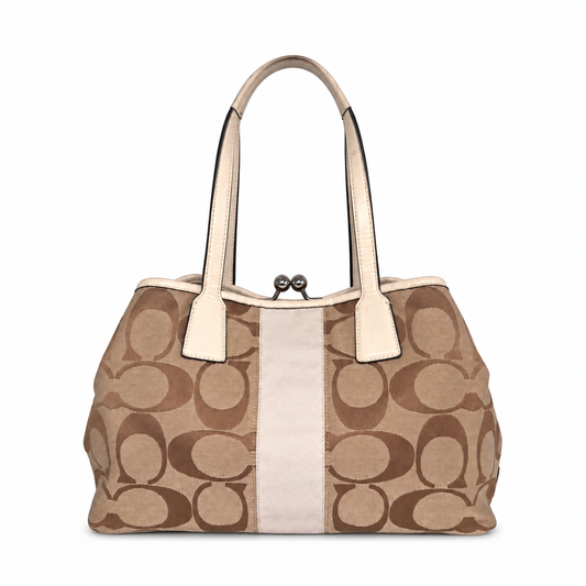 Coach Signature Stripe Framed Carryall Tote
