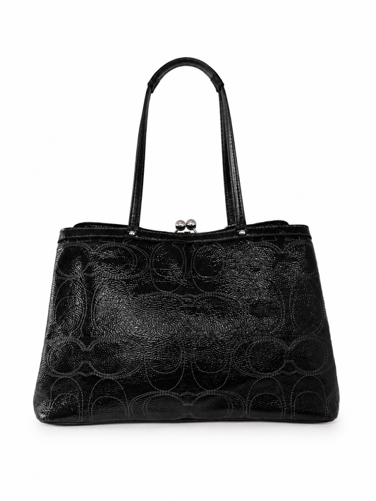 Coach Signature Stitched Patent Leather Kisslock Tote