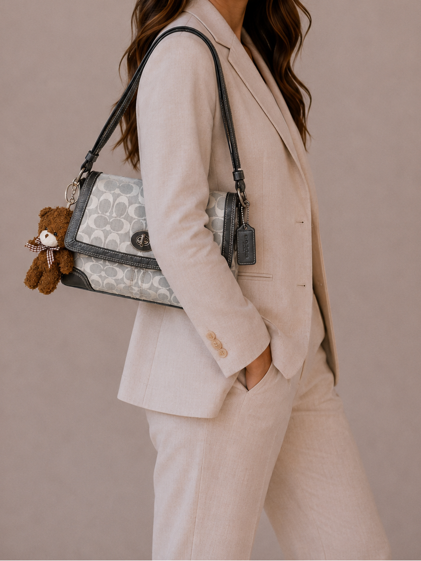 Coach Hampton Signature Flap Turnlock Shoulder Bag