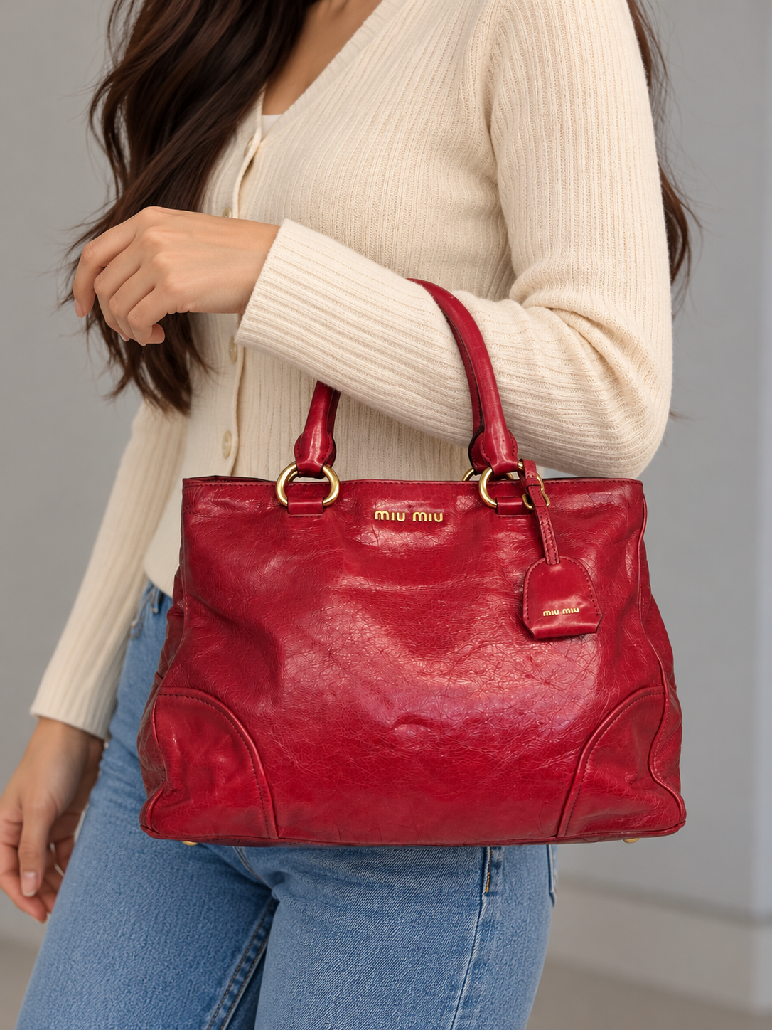 Miu Miu Vitello Shine Double Zip Tote Bag