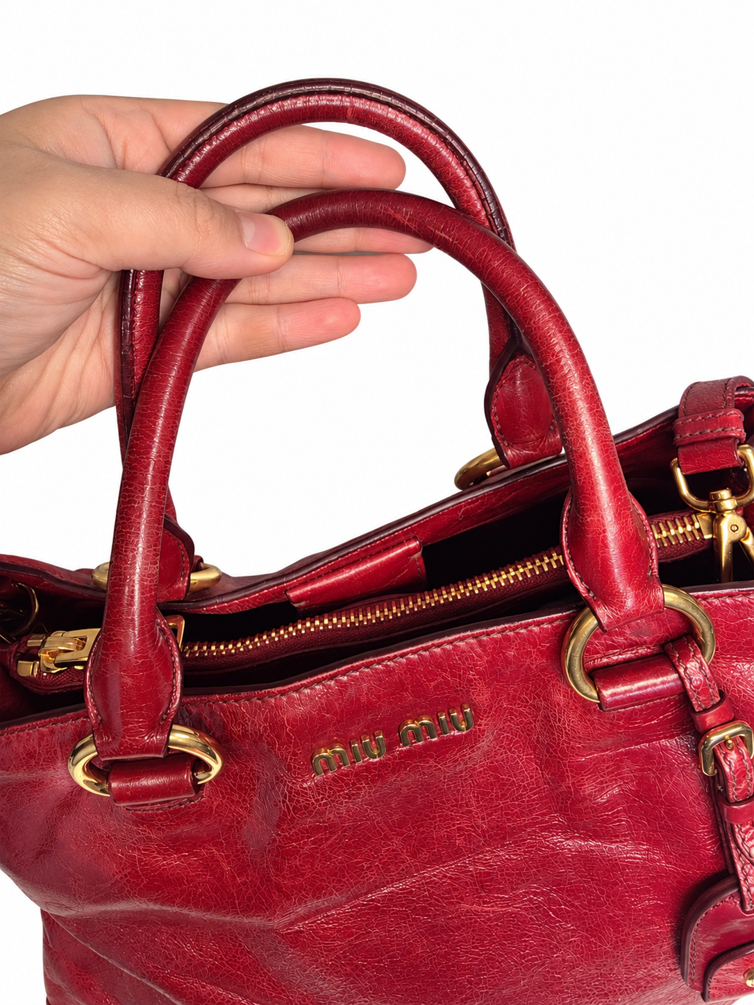 Miu Miu Vitello Shine Double Zip Tote Bag