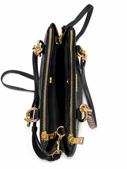 Coach Mini Brooke Carryall - Black Signature Canvas & Exotic Python Trim Satchel