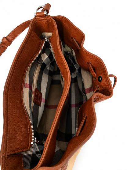 Burberry Leather- Trimmed Canvas Drawstring Bucket Bag