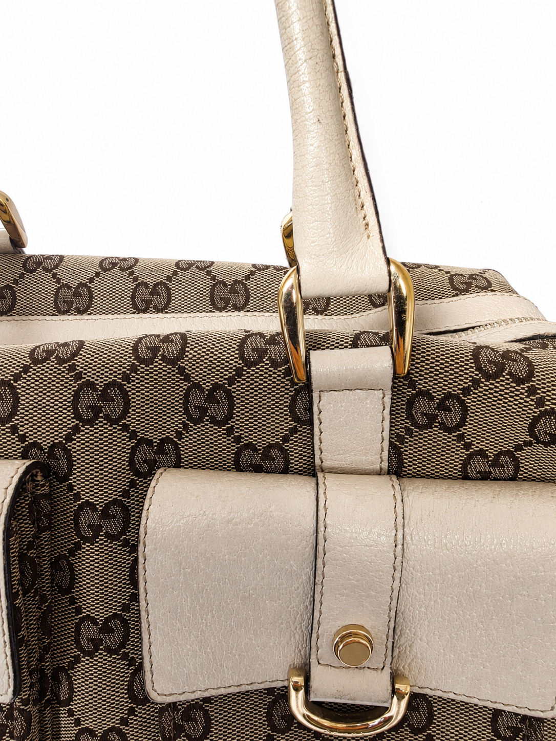 Gucci Vintage Beige GG Monogram Canvas Abbey Bag