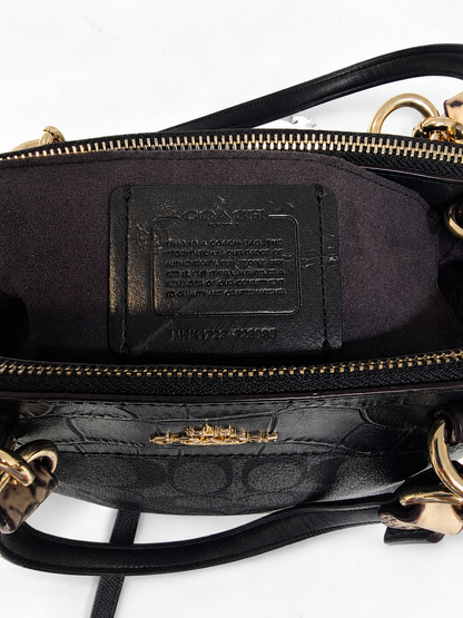 Coach Mini Brooke Carryall - Black Signature Canvas & Exotic Python Trim Satchel