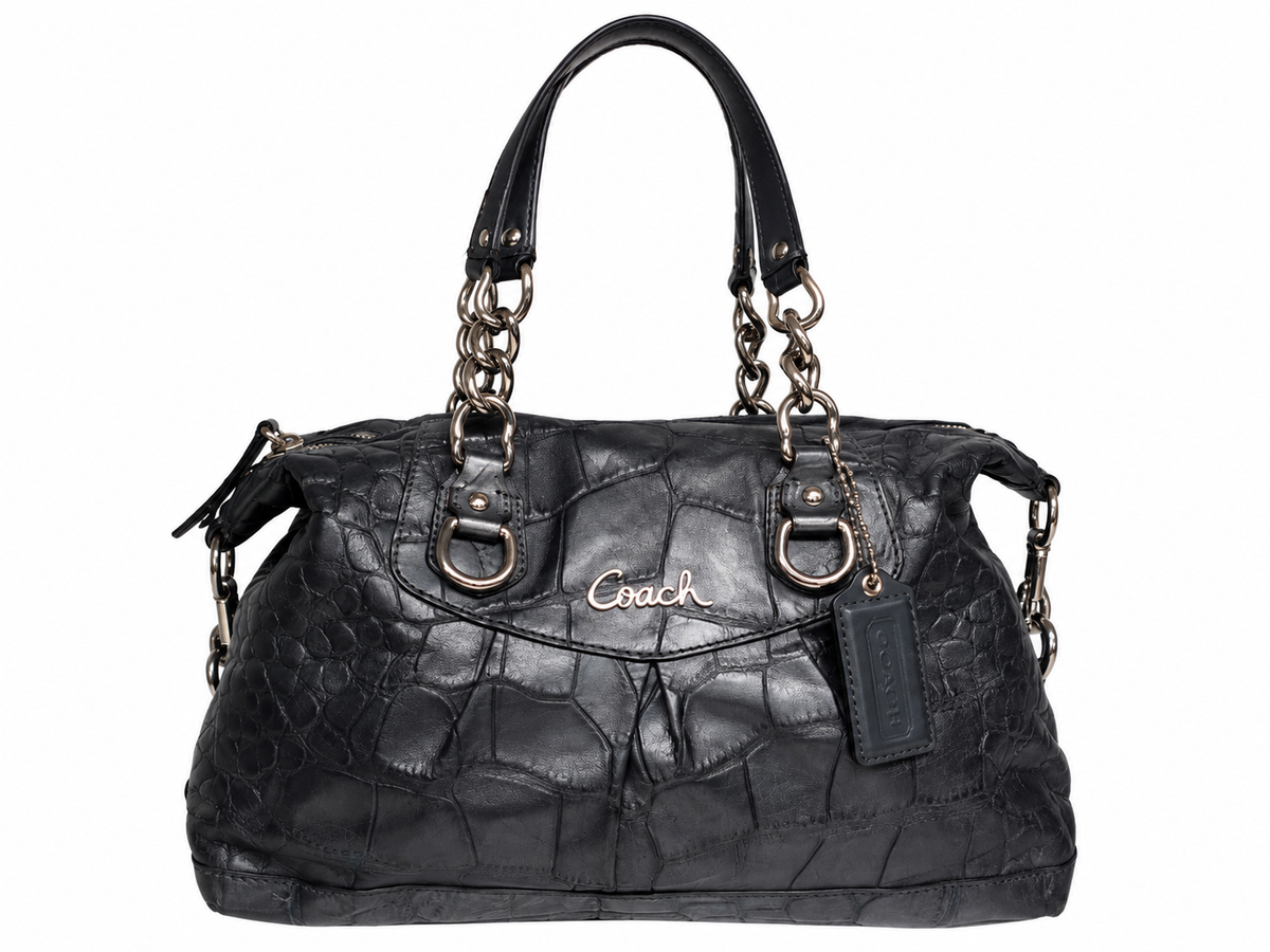 Coach Ashley Satchel in Dark grey Crocodile-embossed leather