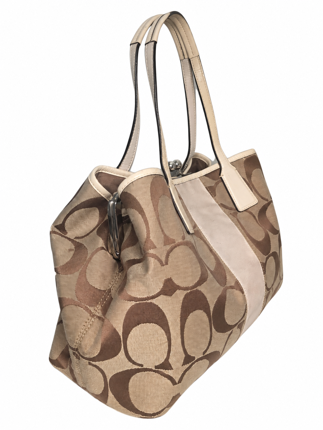 Coach Signature Stripe Framed Carryall Tote