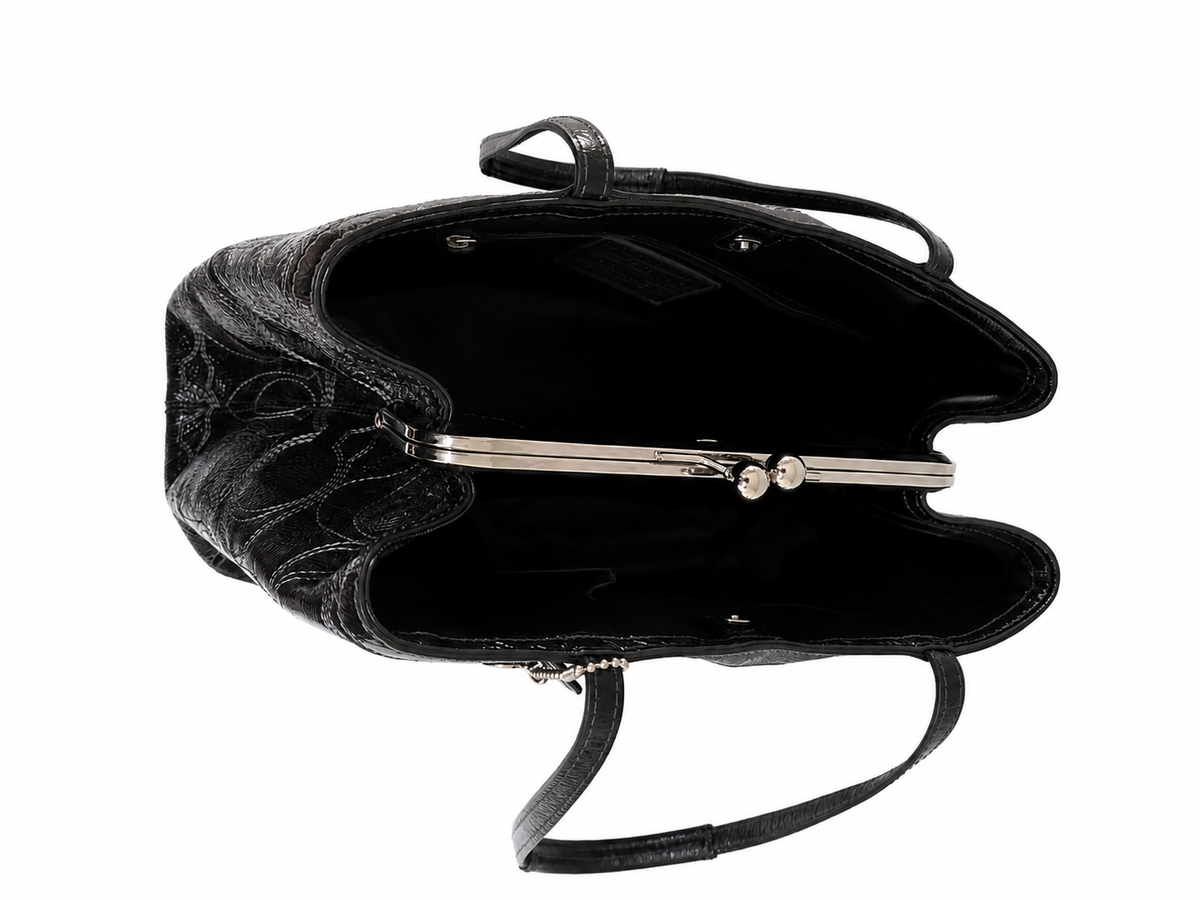 Coach Signature Stitched Patent Leather Kisslock Tote