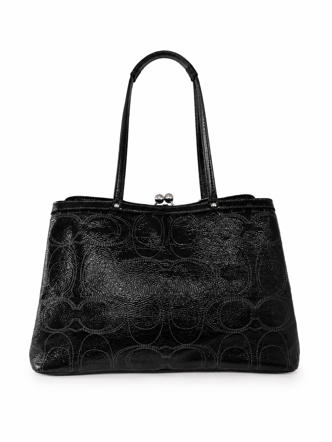 Coach Signature Stitched Patent Leather Kisslock Tote