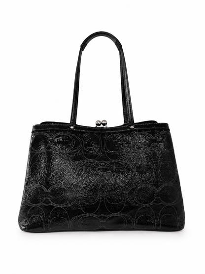 Coach Signature Stitched Patent Leather Kisslock Tote