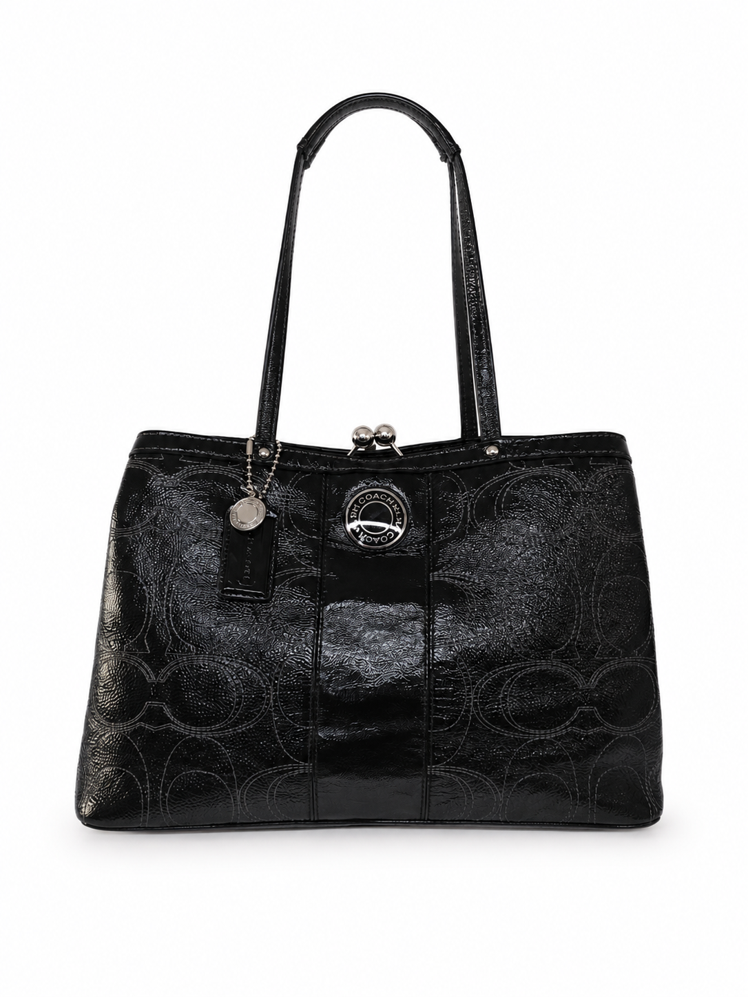 Coach Signature Stitched Patent Leather Kisslock Tote