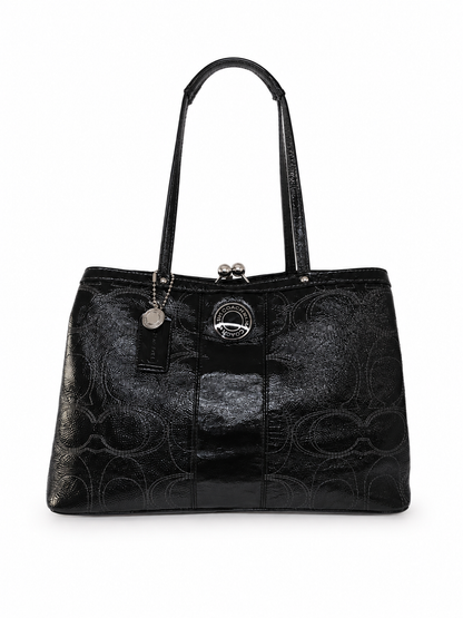 Coach Signature Stitched Patent Leather Kisslock Tote