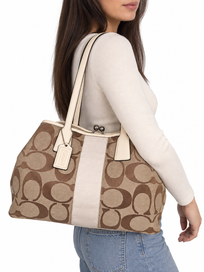 Coach Signature Stripe Framed Carryall Tote
