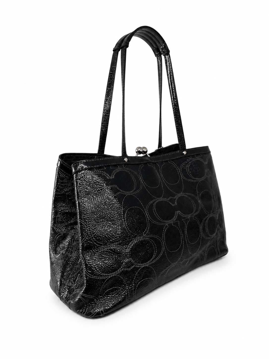 Coach Signature Stitched Patent Leather Kisslock Tote