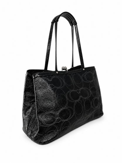 Coach Signature Stitched Patent Leather Kisslock Tote