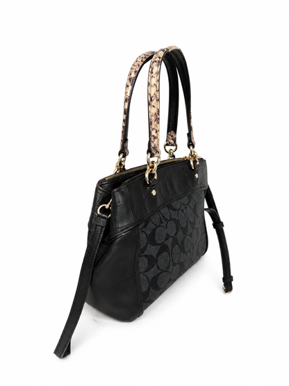 Coach Mini Brooke Carryall - Black Signature Canvas & Exotic Python Trim Satchel