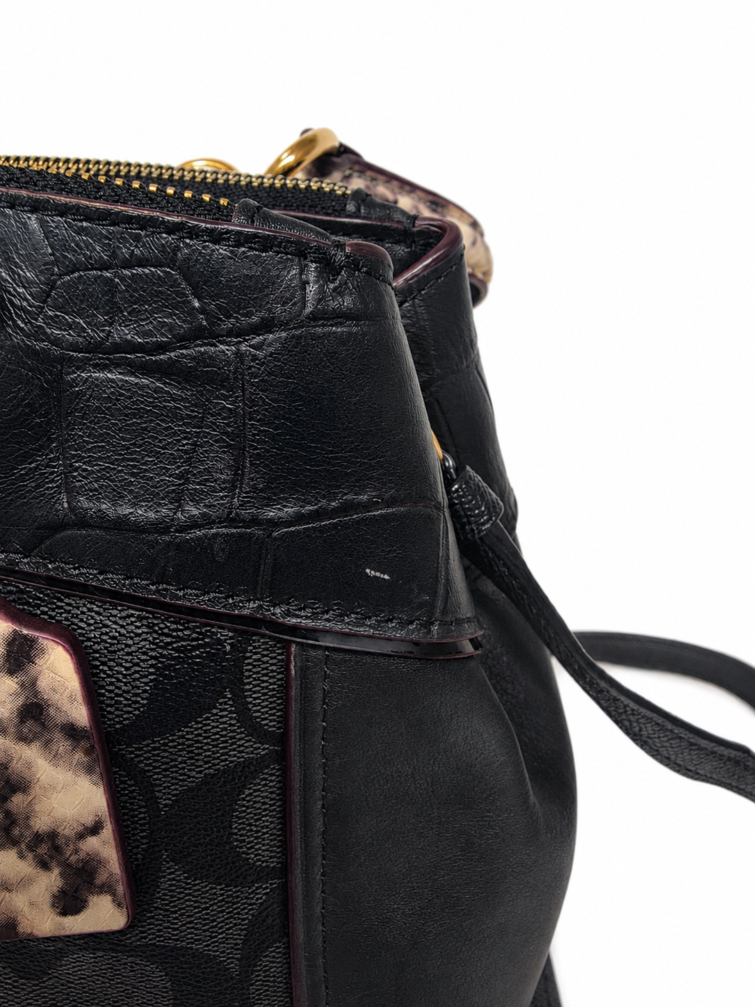 Coach Mini Brooke Carryall - Black Signature Canvas & Exotic Python Trim Satchel