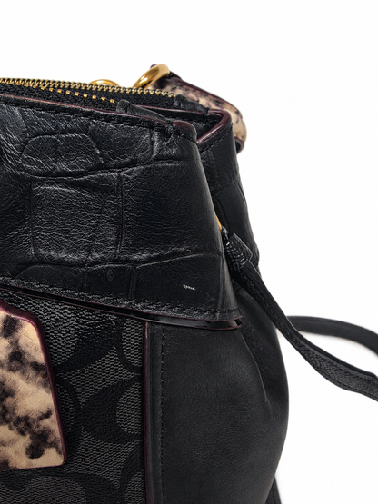 Coach Mini Brooke Carryall - Black Signature Canvas & Exotic Python Trim Satchel