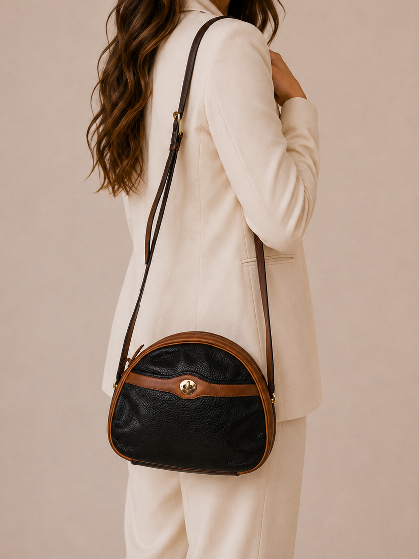 Vintage Christian Dior Grained Leather Domed Crossboday Bag
