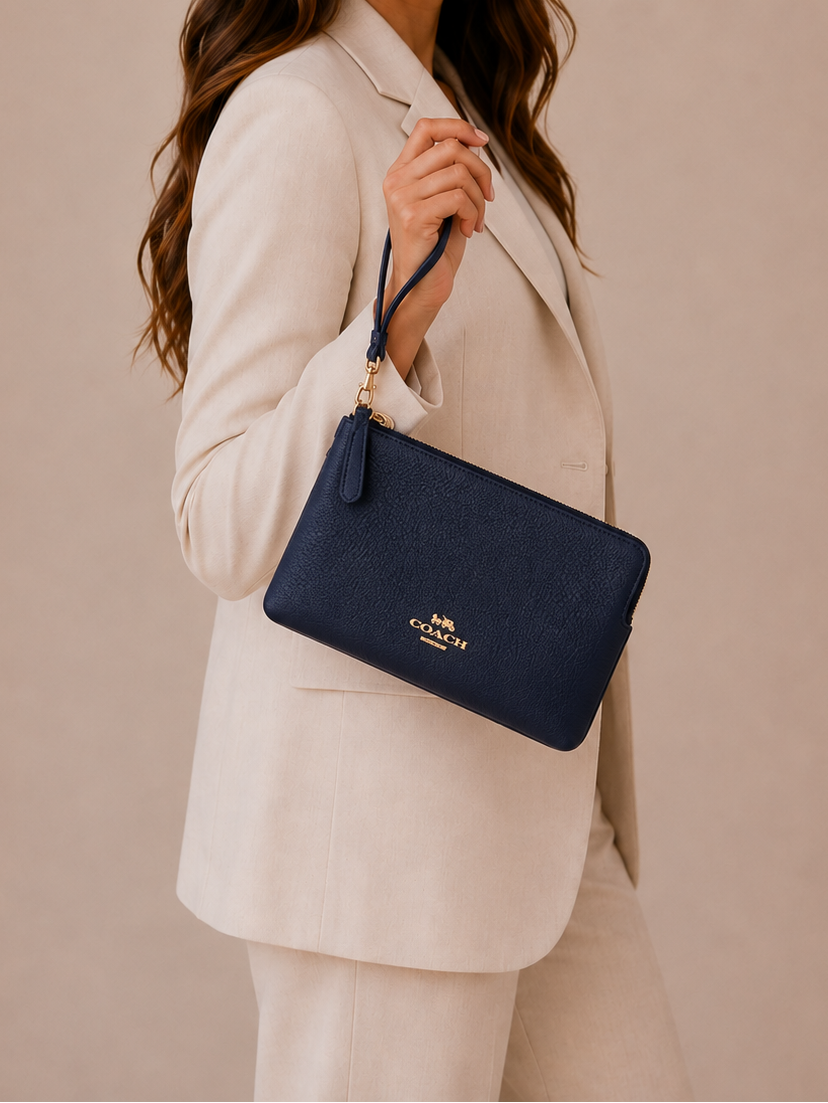 Coach Double Zip Wallet/Wristlet in Signature Crossgrain Leather