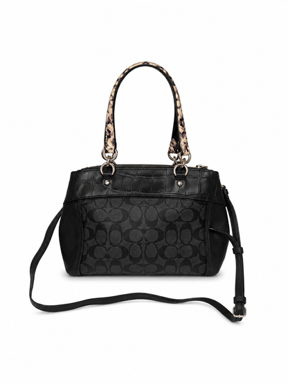 Coach Mini Brooke Carryall - Black Signature Canvas & Exotic Python Trim Satchel