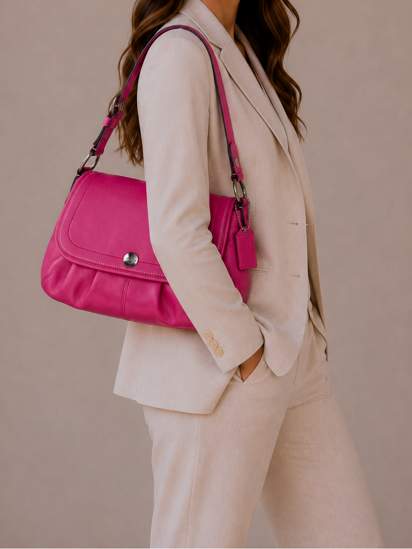 Vintage Coach Soho Pink Leather Flap Shoulder Bag
