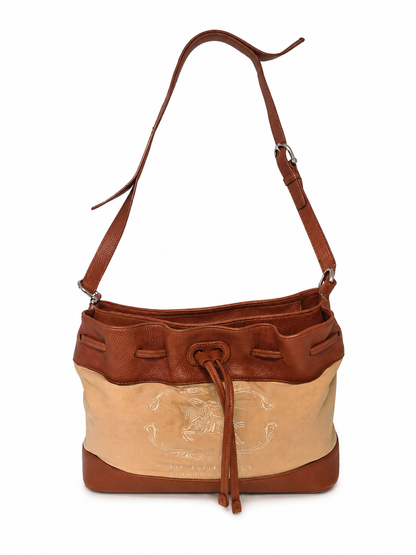 Burberry Leather- Trimmed Canvas Drawstring Bucket Bag