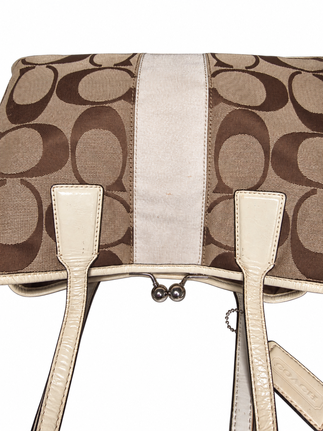Coach Signature Stripe Framed Carryall Tote