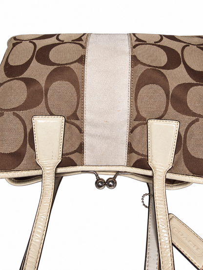 Coach Signature Stripe Framed Carryall Tote