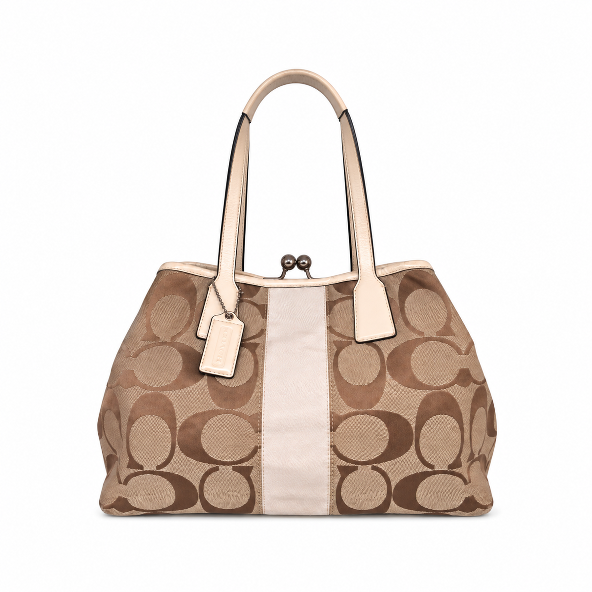 Coach Signature Stripe Framed Carryall Tote