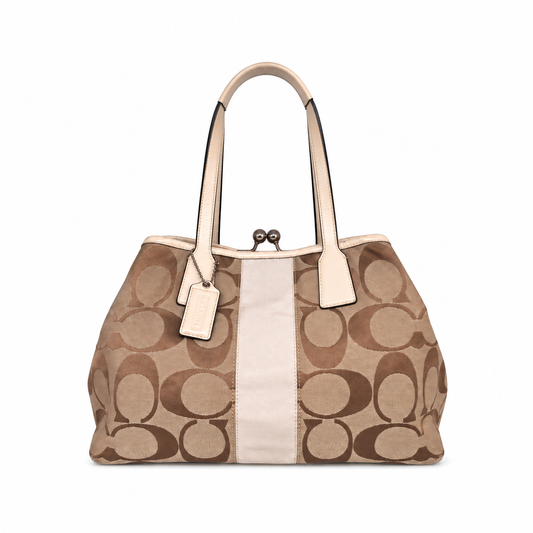 Coach Signature Stripe Framed Carryall Tote